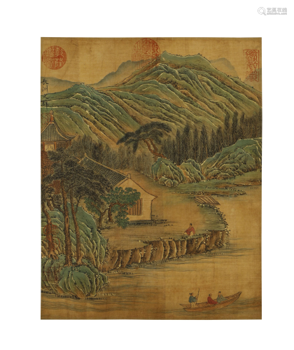 WEN ZHENGMING INK AND COLOUR ON SILK,LAND…