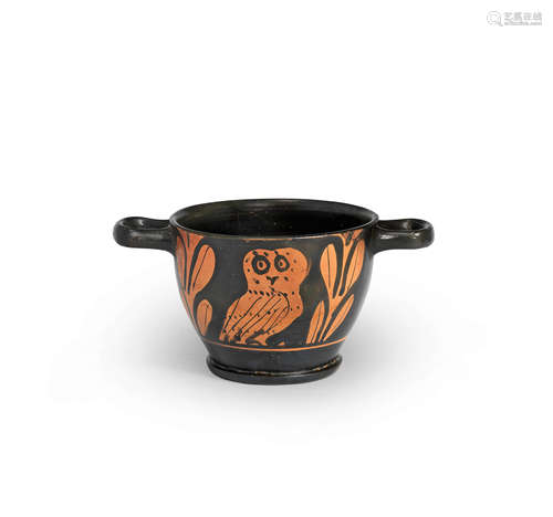 A Greek red-figure owl skyphos