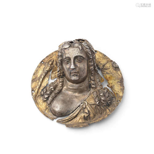 A Greek parcel gilt silver emblema in the form of a bust of Isis