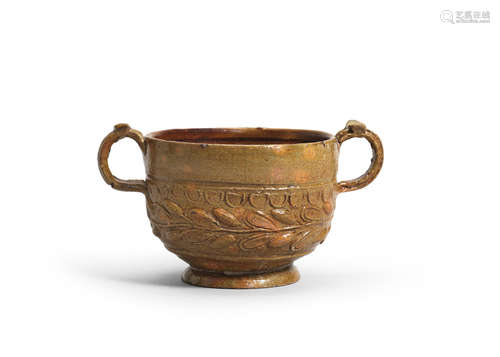 A Roman lead-glazed pottery skyphos