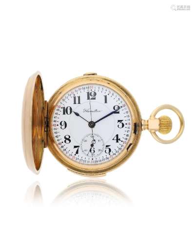 Hamilton | Railroad Pocket Watch, A 14k Yellow Gold Chronograph Minute Repeating Hunter Case Watch, Circa 1920