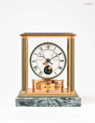 Jaeger-LeCoultre. A Rare Gilt Brass Atmos Clock with Hygrometer, Temperature and Moon Phases Display, Circa 1995