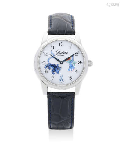 Glashütte Original | 1845 Meissen Last Edition Klassik, A Limited Edition Stainless Steel Wristwatch with Meissen Porcelain Dial, Circa 2004