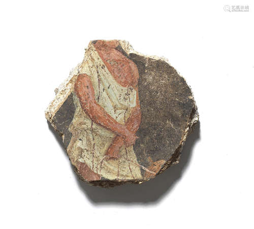 A Roman polychrome wall painting fragment