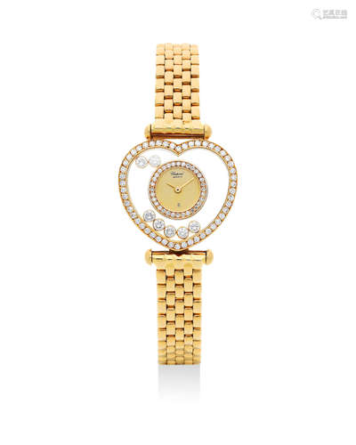 Chopard | Happy Diamonds, A Lady's Heart Shaped Yellow Gold and Diamond-Set Bracelet Watch, 1985