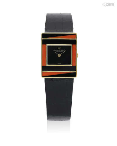 IWC | A Yellow Gold, Black Onyx and Coral Wristwatch, Circa 1985