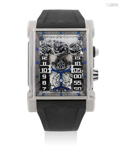 Christophe Claret | DualTow, A Very Rare and Unique Oversized White Gold Semi-Skeletonized Monopusher Chronograph with Striking System and Tourbillon Wristwatch, Circa 2012