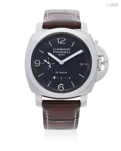 Panerai | Luminor GMT 10 Days, A Limited Edition Oversized Stainless Steel Dual Time Wristwatch with 10 Days Power Reserve and Date, Circa 2009