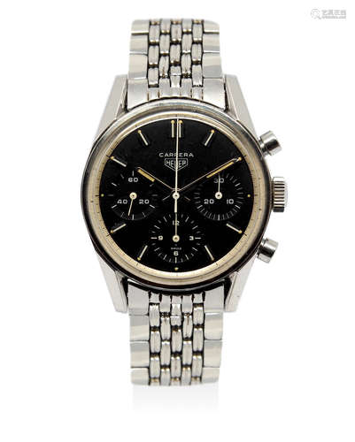 Heuer | Carrera, A Very Early Version and Extremely Rare Stainless Steel Chronograph Bracelet Watch with Gay Frères Bracelet, Circa 1963