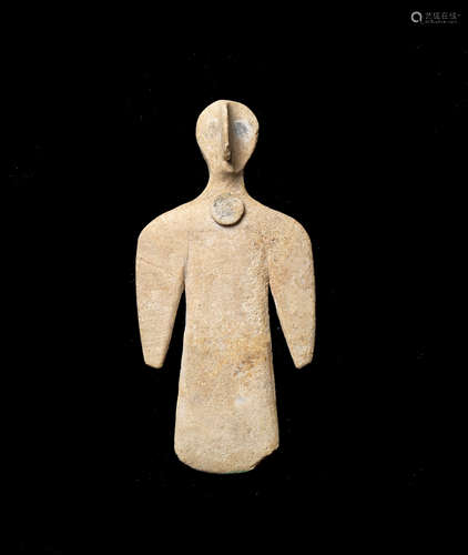 A Bactrian white stone idol of a bird man