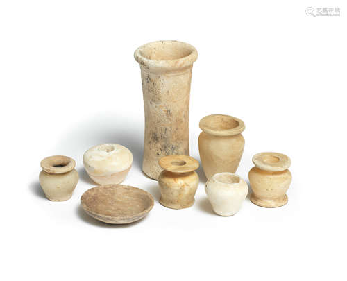 Eight Egyptian miniature alabaster vessels