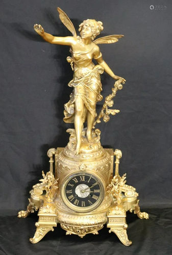 Antique Gilt Metal Louis XV Style Figural Clock.