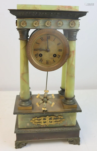 Antique Bronze Mounted Onyx Column Form Clock