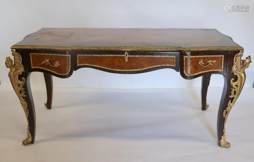 Vintage Bronze Mounted Mixed Wood Bureau Plat.