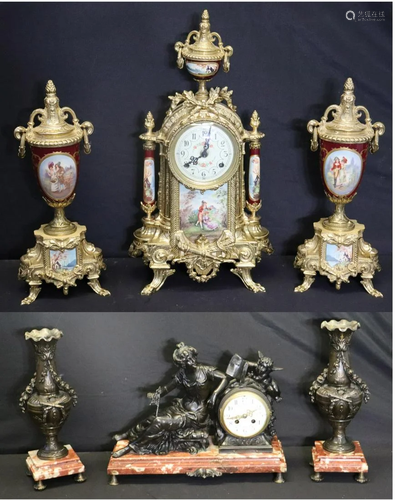 Lot Of 2 Clock Garniture Sets.