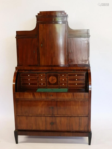 Empire Inlaid Barrel Top Secretary Cabinet.