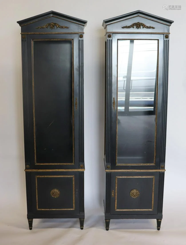 Pair Of Antique Ebonised & Gilt Decorated Vitr…