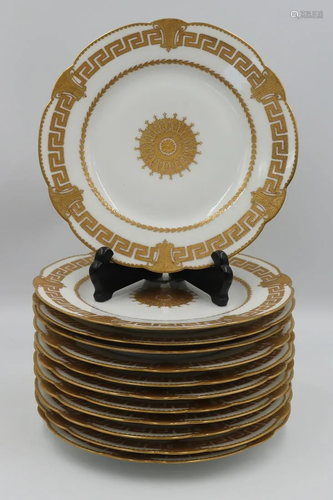 (12) Haviland Limoges Heavy Gilt Decorated Dinner