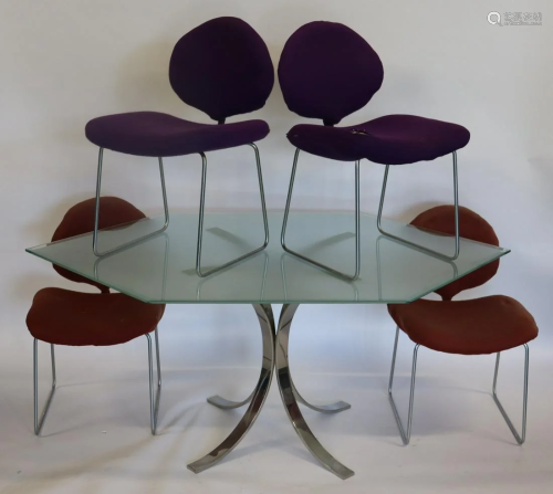 Midcentury Chrome And Glass Table and 4 Chairs