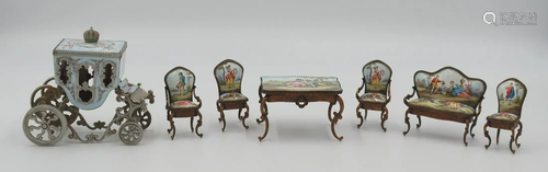 Austrian Enamel Decorated Parlor Set and Cha…