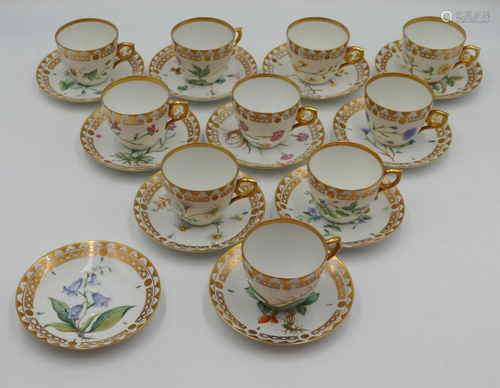 (10) Royal Copenhagen Flora Danica Teacups and