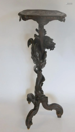 Antique And Finely Carved Griffin Form Pedestal.