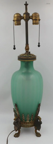 Bronze Mounted Art Glass Lamp.