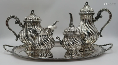 STERLING. 4 Pc Italian Sterling Tea Service & Tray