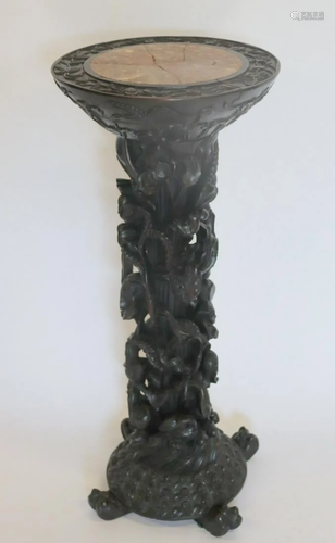 Antique Finely Carved Chinese Hardwood Pedestal