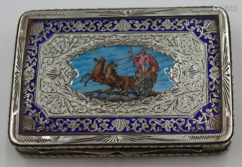 SILVER. Continental .800 Silver and Enamel Box.