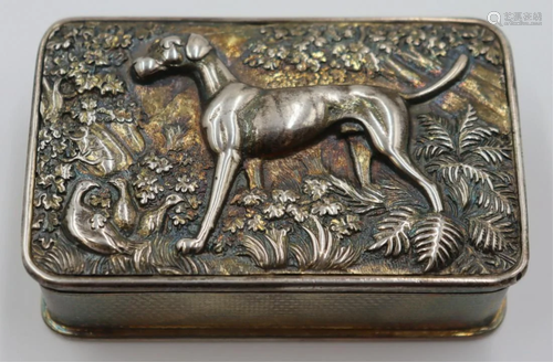 SILVER. English Silver Hinged Box with Dog.