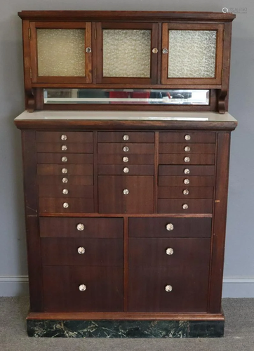 Art Deco Mahogany Dental Cabinet With Milk Glass