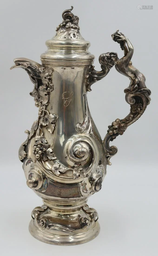 SILVER. Ornate Italian .800 Silver Water Pitcher.