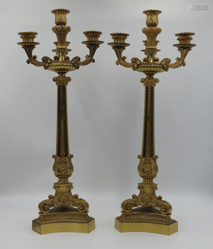 Pair of Polished Bronze Candelabra.