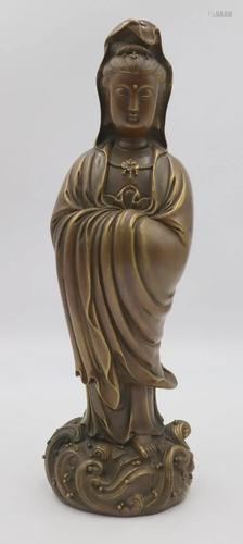 Signed Bronze Figure of a Guanyin.