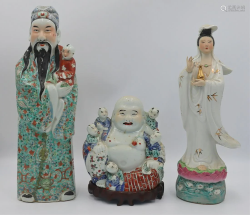 (3) Assorted Enamel Decorated Porcelain Figures.