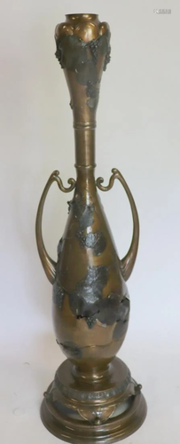 Large Japanese Mixed Metal Urn on Stand.