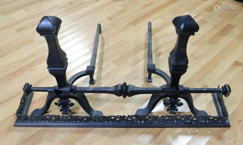 Antique Large And Heavy Duty Andirons , Fender &