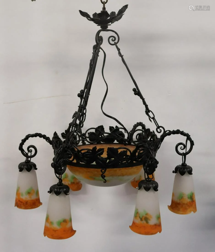 Mueller Freres Signed Art Glass Chandelier