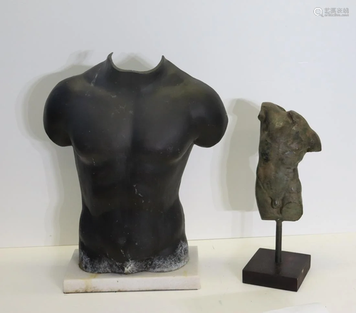 2 Patinated Metal Torso Sculptures.