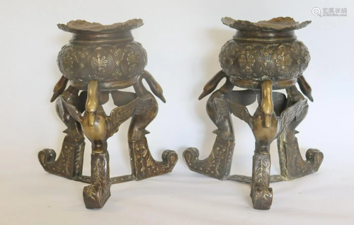 Vintage And Large Pair Of Bronze Planters.