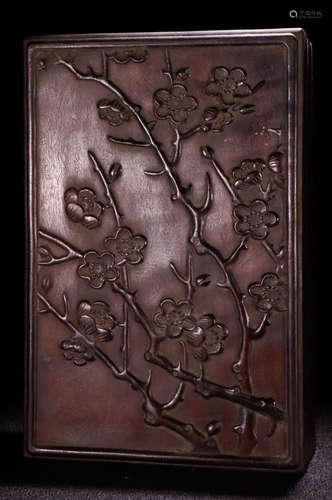 A ZITAN WOOD CARVED FLOWER PATTERN BOX