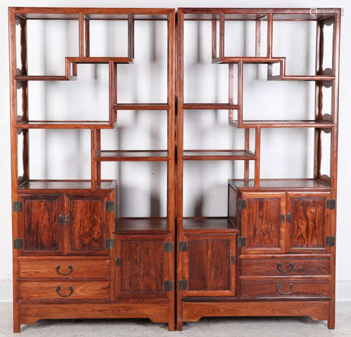 PAIR OF HUALI WOOD BOGU SHELVES