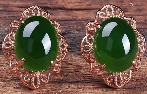 PAIR OF 18K ROSE GOLD GREEN CHALCEDONY EARRINGS