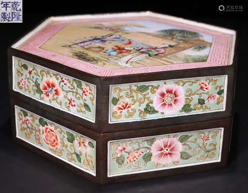 A COPPER ENAMELED GLAZE FIGURE PATTERN BOX