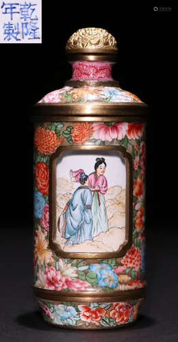 A COPPER ENAMELED GLAZE FIGURE PATTERN SNUFF BOTTLE