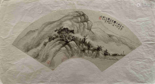 A FAN SHAPE LANDSCAPE PATTERN PAINTING BY QINGXUAN