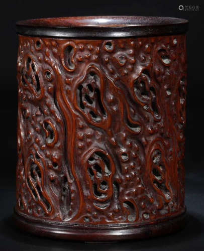 A BAMBOO CARVED BRUSH POT