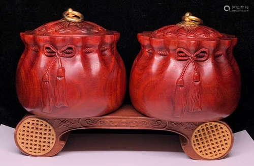 PAIR OF AFRICAN XIAOYE ZITAN WOOD TEA JARS