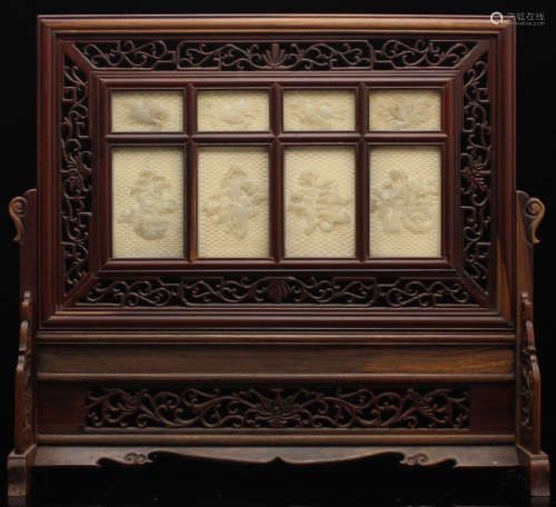A HETIAN JADE CARVED AUSPICIOUS PATTERN TABLET
